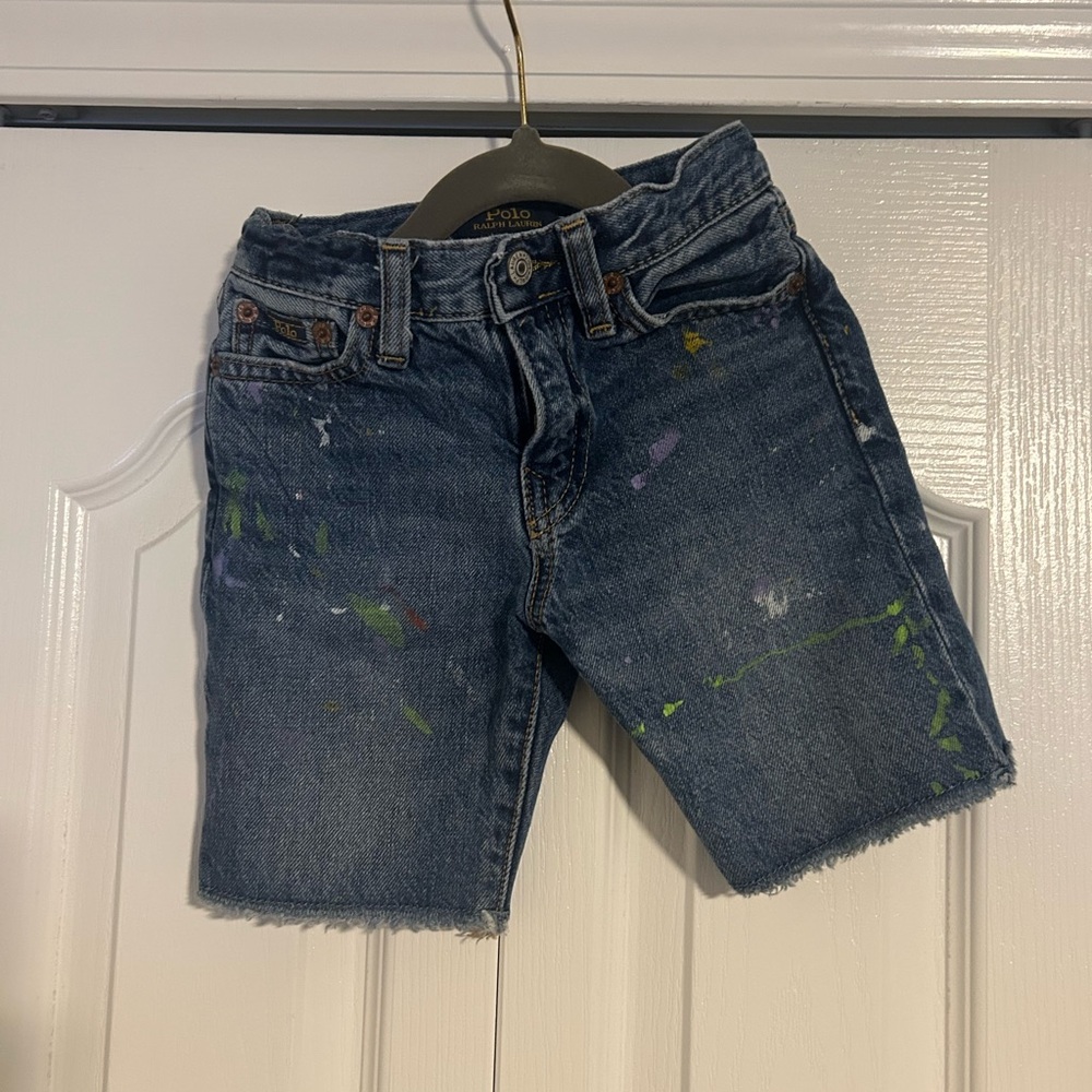 Ralph Lauren Kids Blue Denim Shorts with Paint Splatter